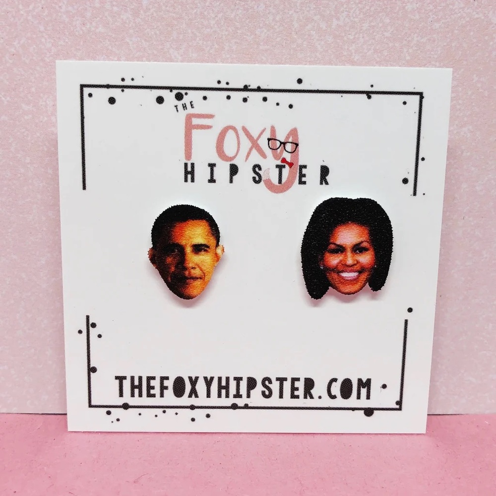 The Foxy Hipster Face Stud Earrings Obama studs